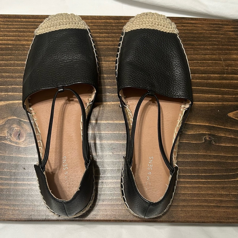Com & Sens Black Espadrille Flats Leather Slip on 7 Medium